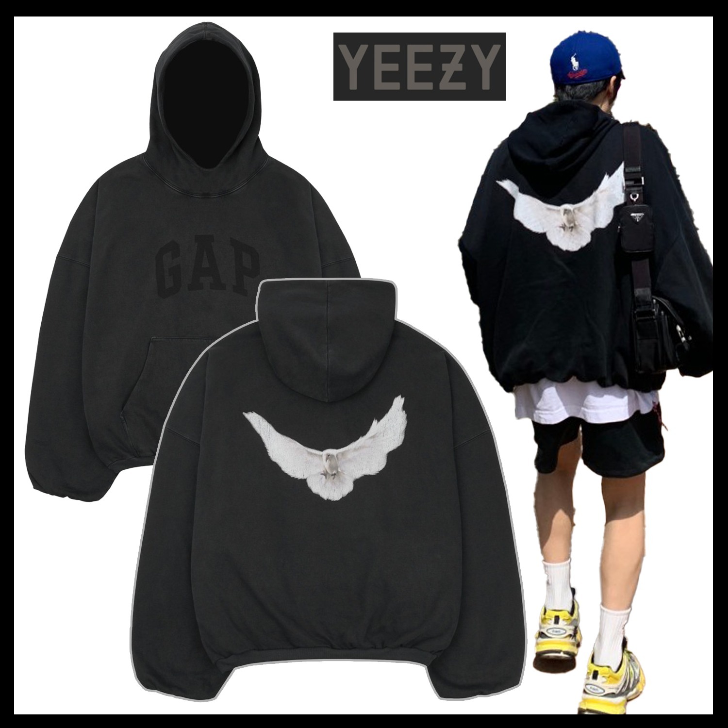 Yeezy Gap By Balenciaga】Dove Hoodie Washed Black / 追跡付 (YEEZY