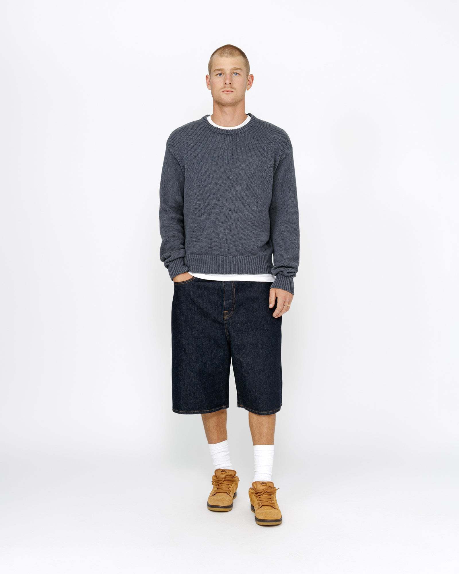 ステューシー】Stussy Surfman Icon Cotton Linen Crew Blue (STUSSY