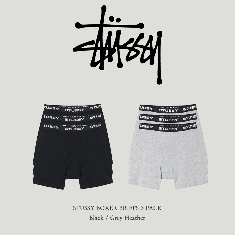 Stussy】 STUSSY BOXER BRIEFS 3 PACK Black / Grey Heather (STUSSY