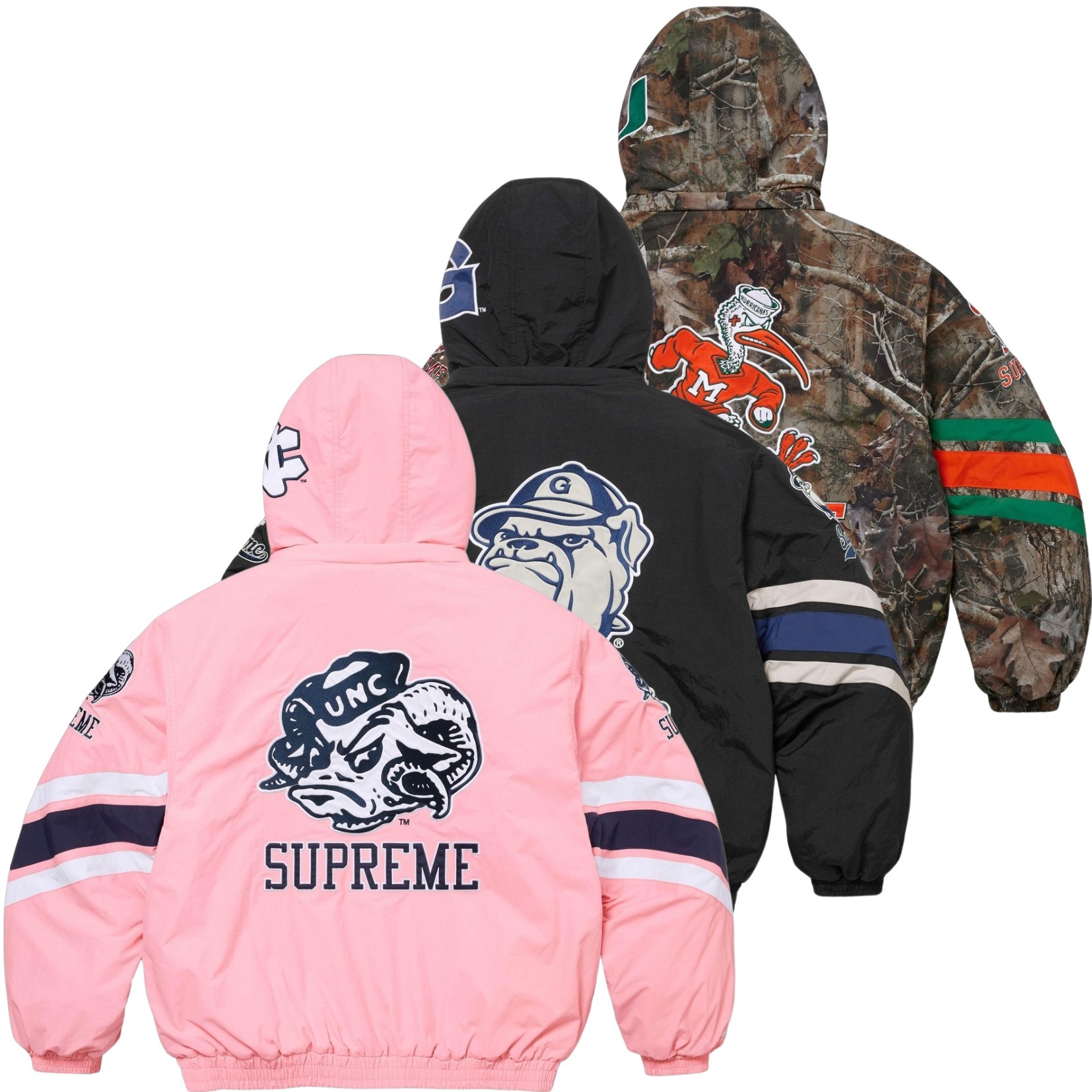24AW Supreme Mitchell & Ness NCAA Hooded Stadium Jacket (Supreme