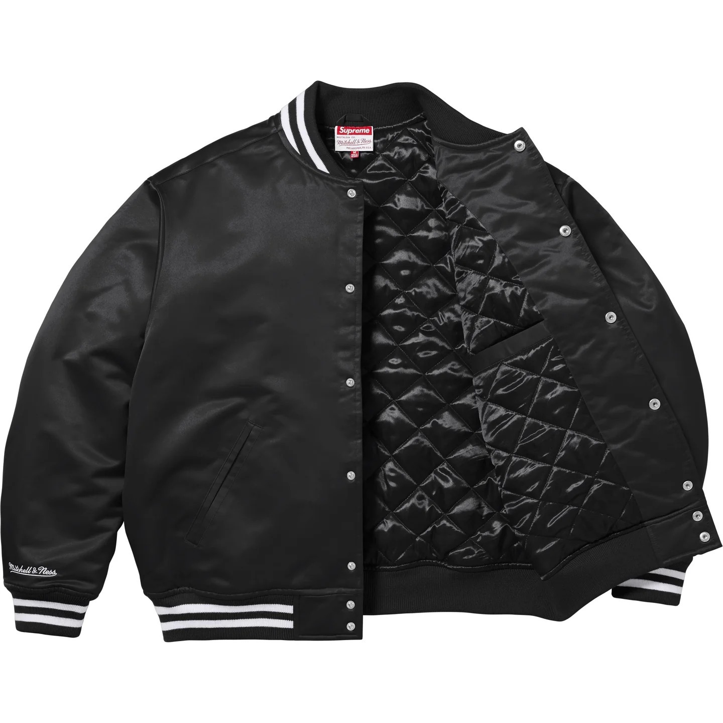 Supreme】 Mitchell & Ness Satin Varsity Jacket Black -24FW