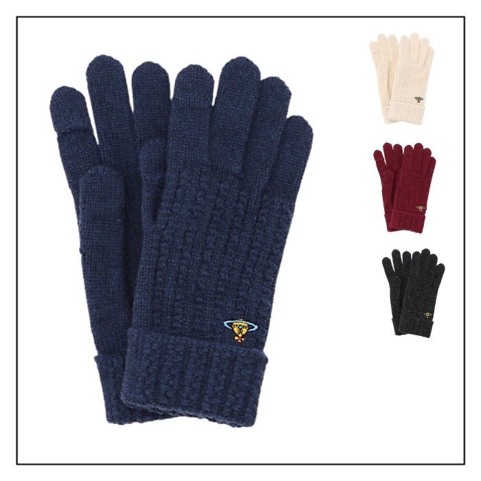 Vivienne Westwood】ウール ケーブル柄 五本指 ニット 手袋 (Vivienne