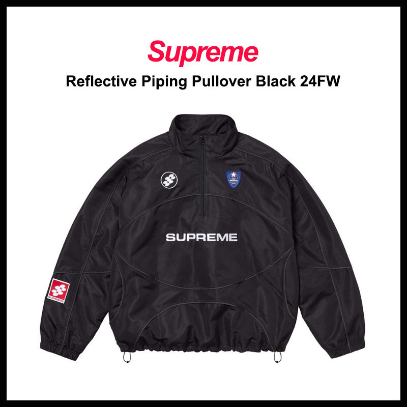 SUPREME】REFLECTIVE PIPING PULLOVER BLACK 24FW (Supreme/アウター