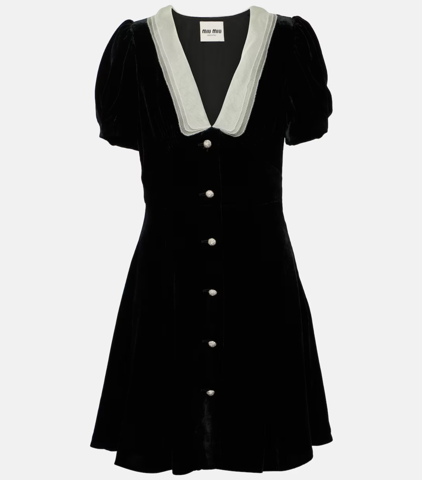 希少】MiuMiu Vネック オーガンザトリムベルベット ミニドレス (MiuMiu