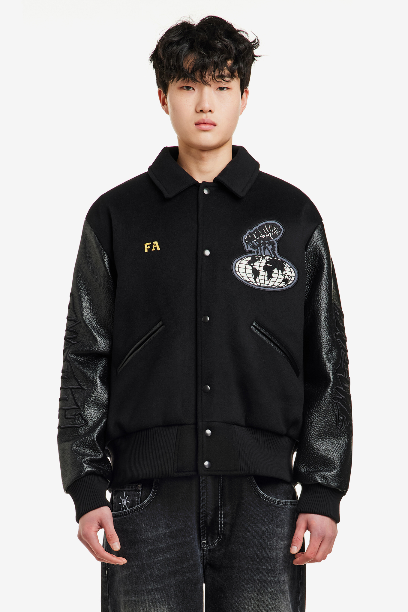 FUCKING AWESOME】FA LETTERMAN JACKET BLACK (HEESEUNG 着用