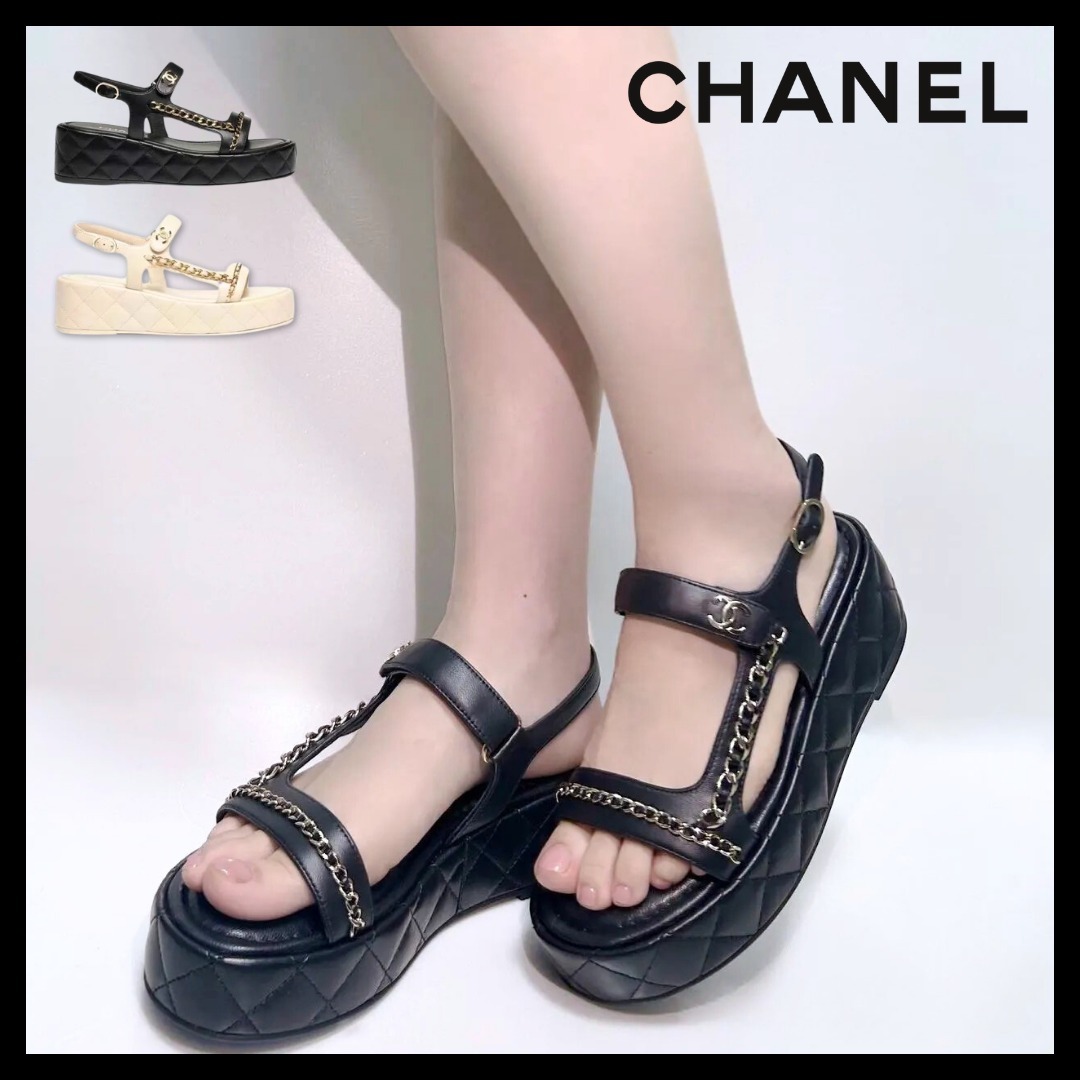 厚底で美脚◇チェーンが可愛い♪】CHANEL サンダル マトラッセ (CHANEL