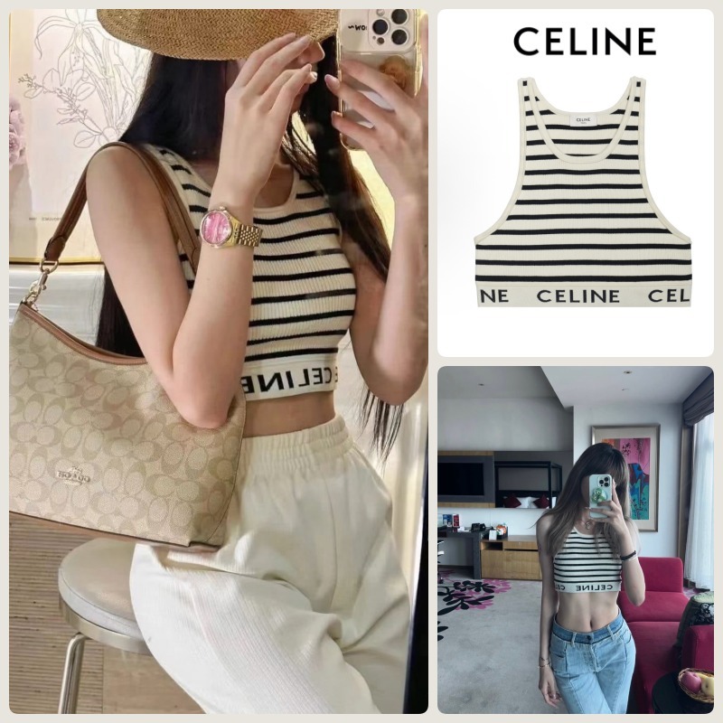 CELINE】ストライプのノースリーブタンクトップ (CELINE/タンクトップ