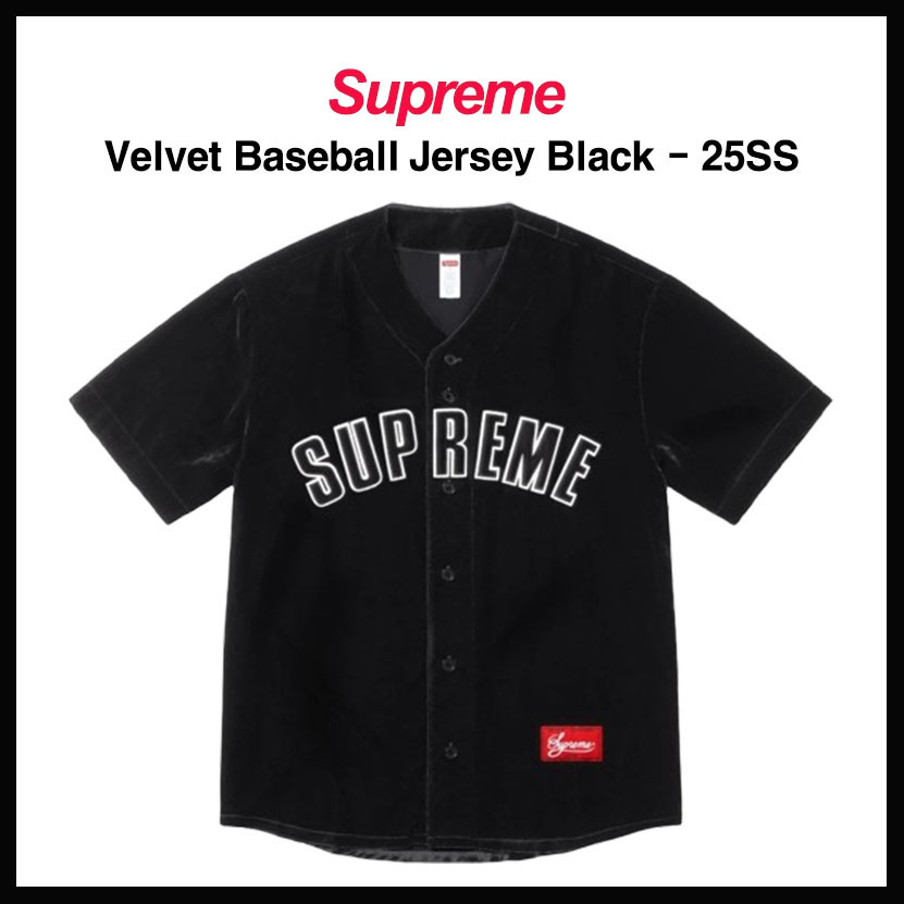 SUPREME】VELVET BASEBALL JERSEY BLACK - 25SS (Supreme/シャツ