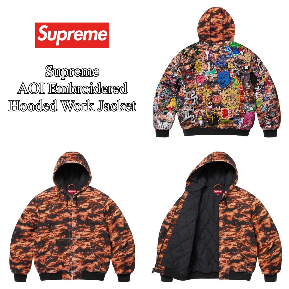 Supreme】AOI Embroidered Hooded Work Jacket☆Flames☆25SS (Supreme
