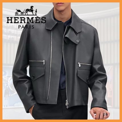 グレー（灰色）系 HERMES(エルメス) レザージャケット(メンズ