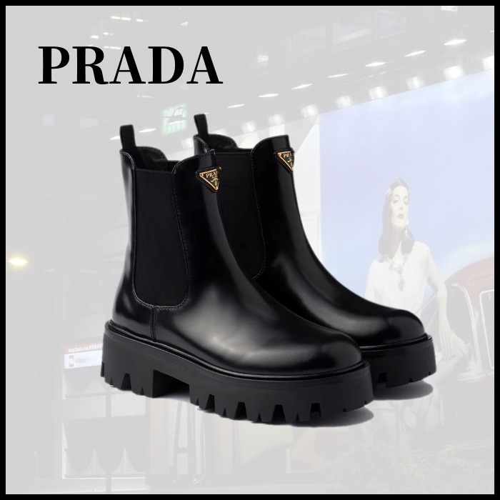 □PRADA プラダ ブラッシュドレザー アンクルブーツ (PRADA/ショート
