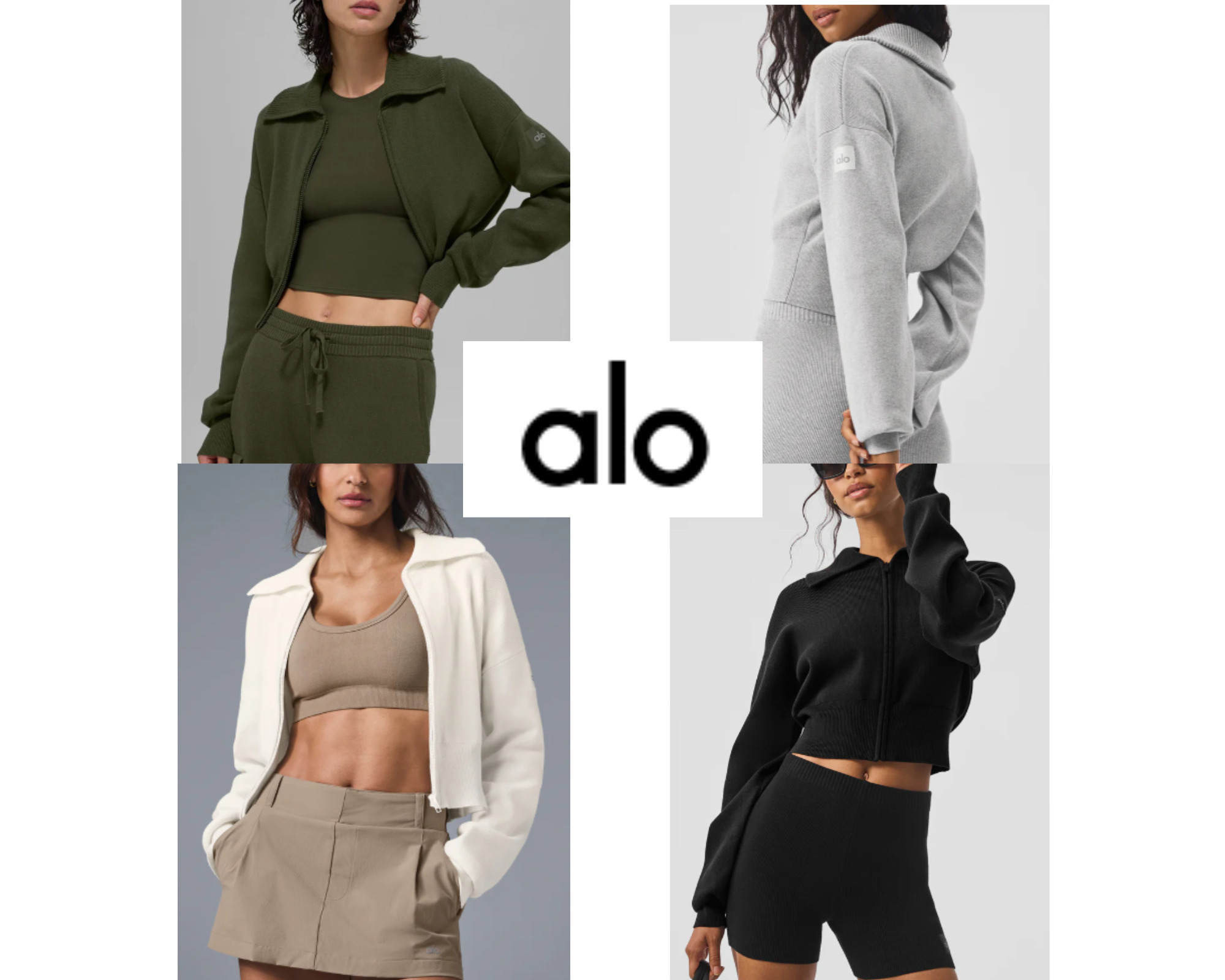 alo】大人気☆ ニット クロップド フルジップ ジャケット (ALO Yoga