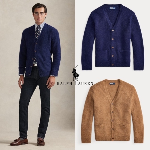 ラルフローレン スエード パッチ ウール ブレンド カーディガン (POLO