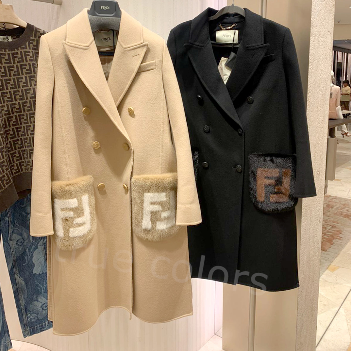 FENDI 25FW FFロゴ ミンクポケット ダブルウールコート*BEIGE (FENDI