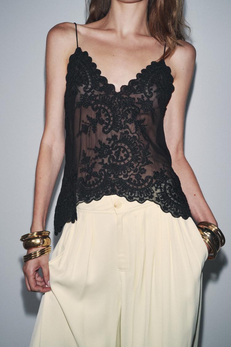 ZARA】ZW COLLECTION レースキャミソールトップス6895/287/800 (ZARA