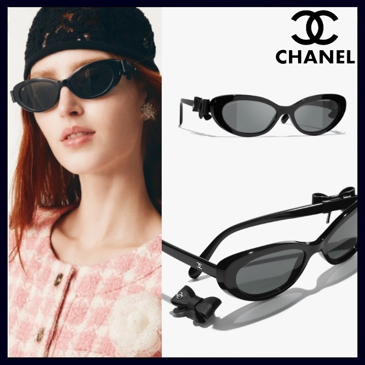 F-fox8】CHANEL ブラック サングラス リボンモチーフ CHANELサングラス