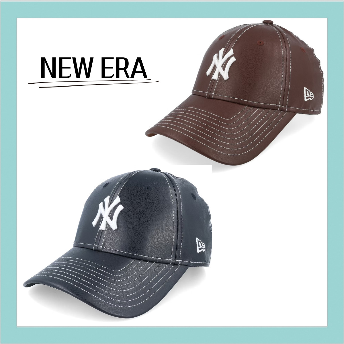 New Era】MLB NY ヤンキース レザー風 ステッチ キャップ (New Era
