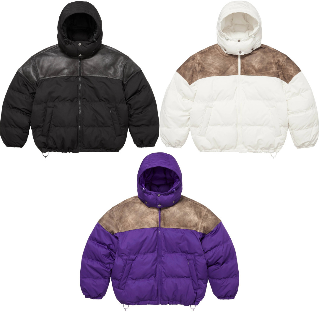25AW Week7 Supreme Leather Yoke Puffer Jacket (Supreme/ジャケット