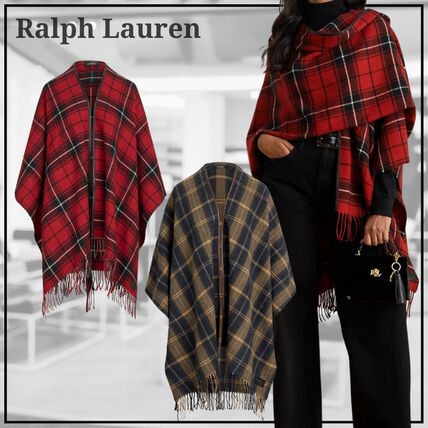 美品✨ラルフローレン ポンチョ ケープ チェック 千鳥格子 レザー