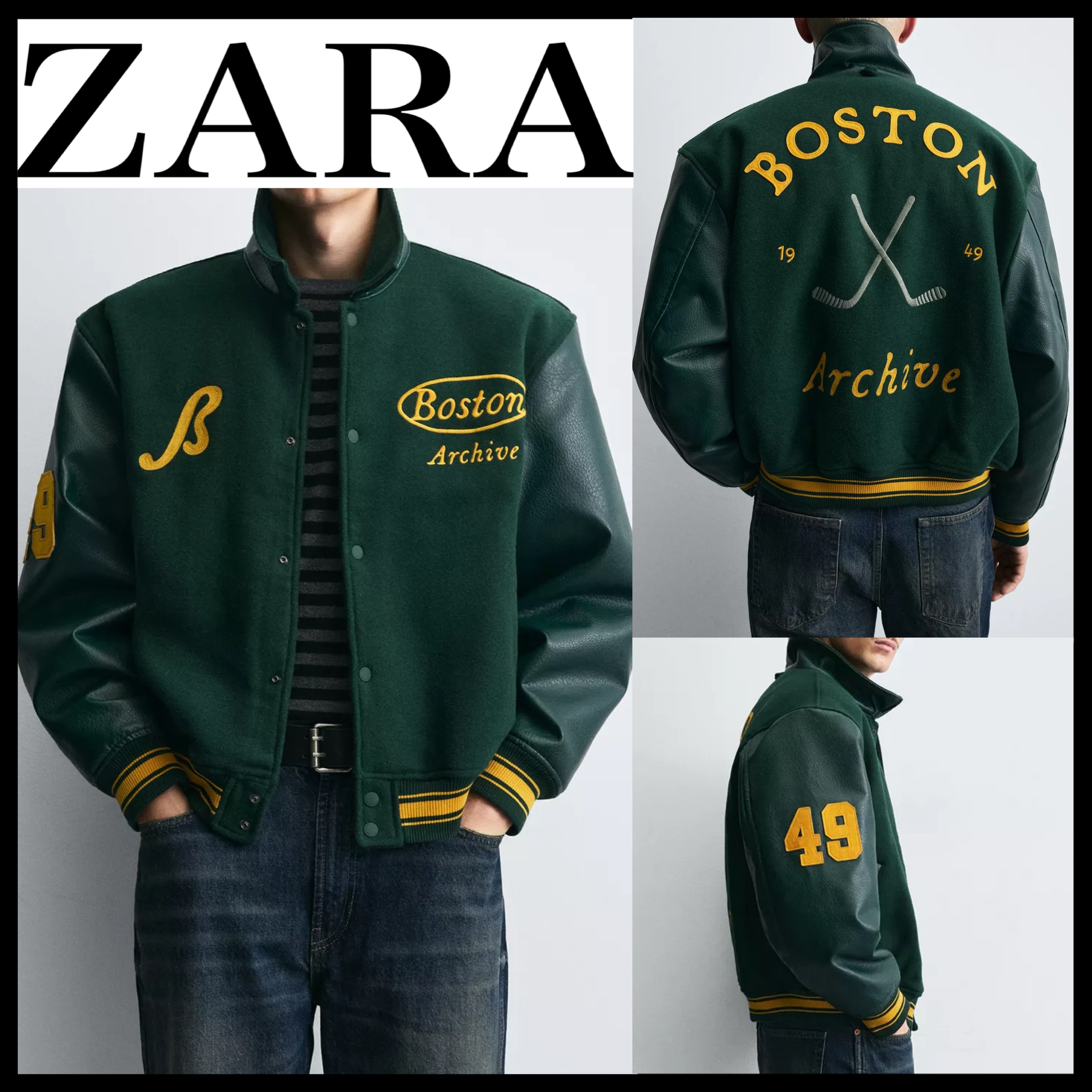 送関込み☆ZARA(ザラ)☆ウール混合 フェイクレザー スタジャン (ZARA
