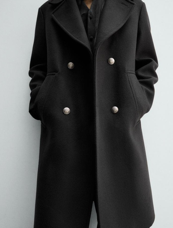 ZARA ウールダブルブレストコート ブラック 上品エレガント 新作 (ZARA