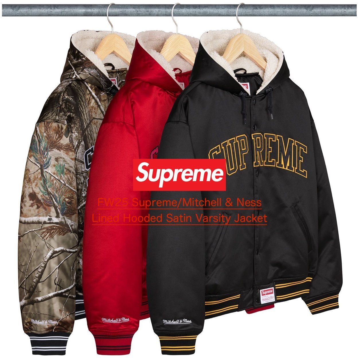 Supreme Mitchell & Ness Lined Hooded Satin Varsity Jacket (Supreme