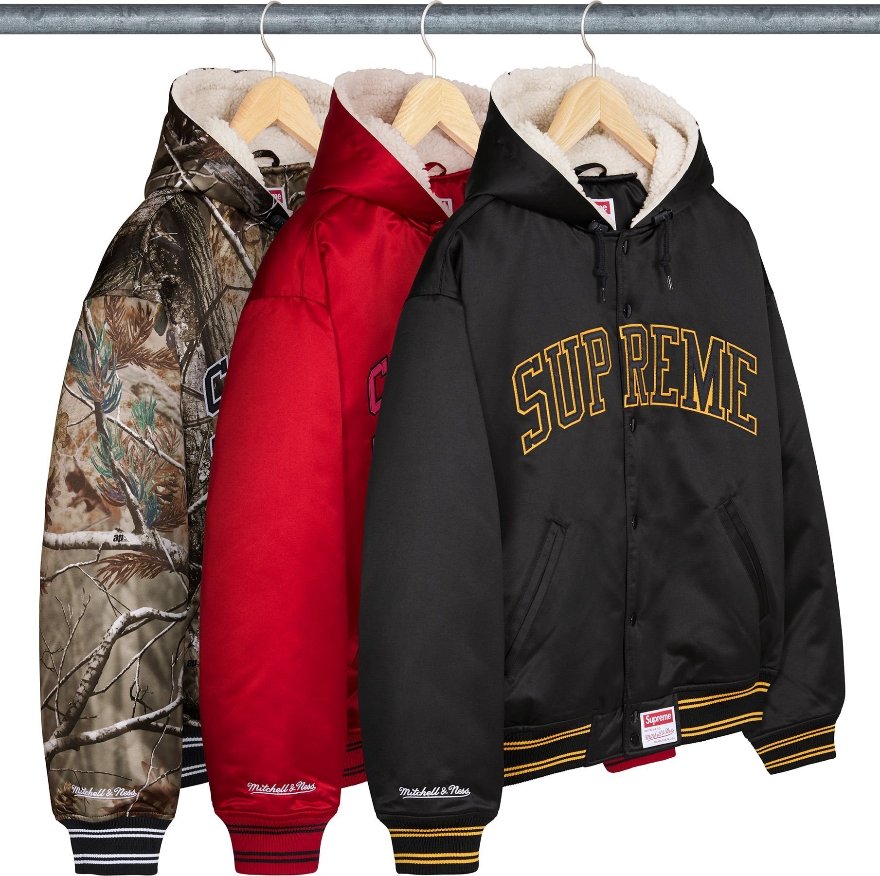 Supreme Mitchell & Ness Lined Hooded Satin Varsity Jacket (Supreme