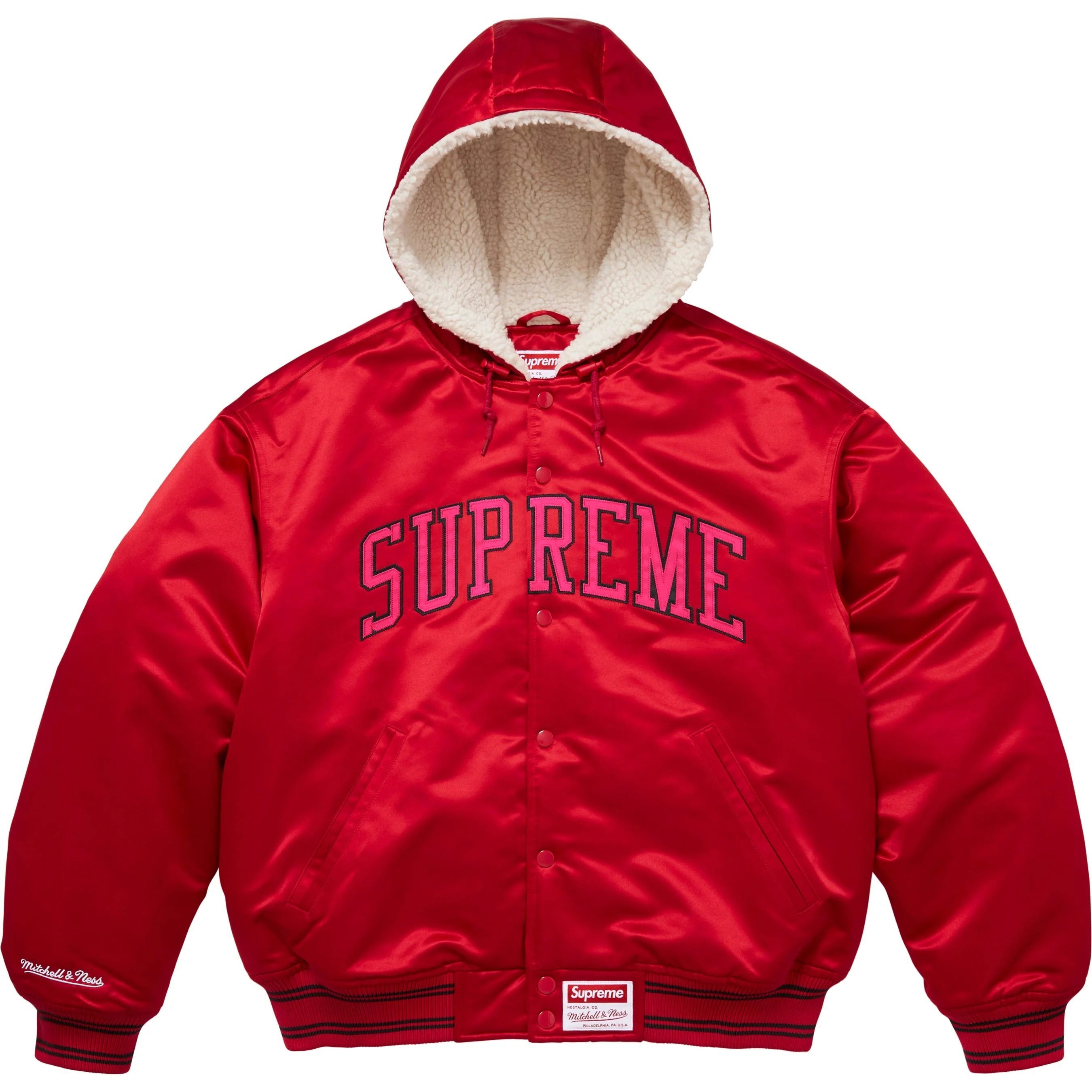 Supreme Mitchell & Ness Lined Hooded Satin Varsity Jacket (Supreme
