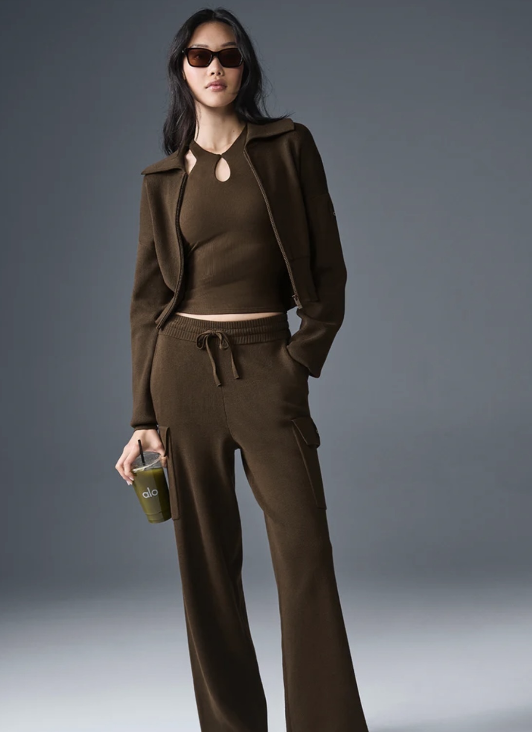 Alo Yoga〉Scholar Knit クロップド フルジップ ジャケット (ALO Yoga