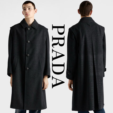 汚れ&ベタつきあり】PRADA コート ダークグレー S 汚れ&ベタつきあり