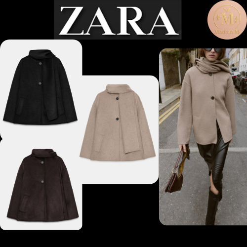 ZARA ウール ショートスカーフコート 3色（スカーフ外せます。） (ZARA
