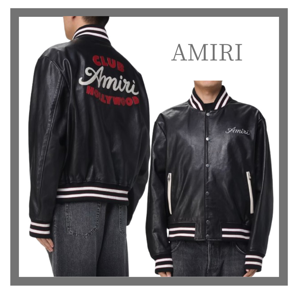 AMIRI】限定価格 刺繍入りレザーのバーシティジャケット