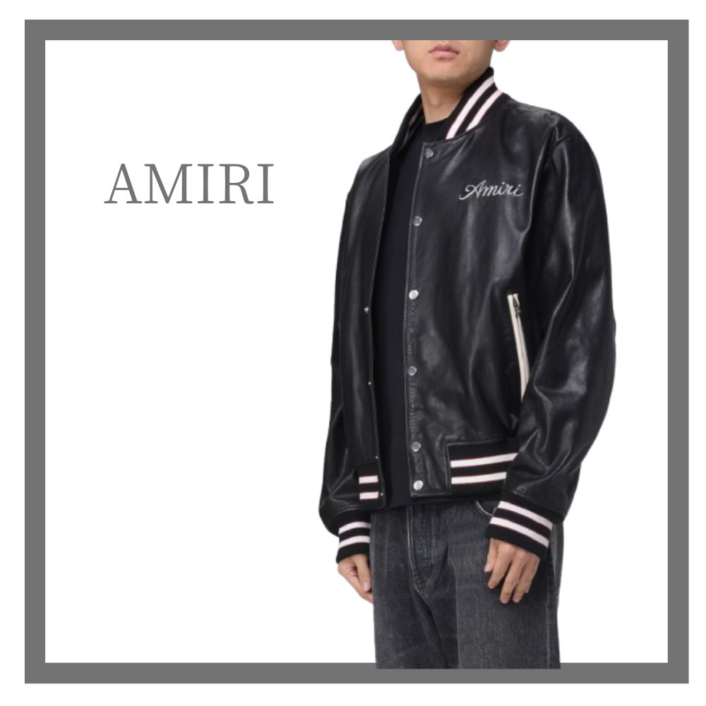AMIRI】限定価格 刺繍入りレザーのバーシティジャケット
