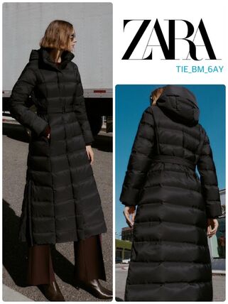 ZARA ダウンジャケット フード ベルト 撥水 防風 ブラック 新作 (ZARA