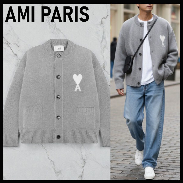 AMI PARIS】 アミ パリス ハート ロゴ アルパカ カーディガン (AMI
