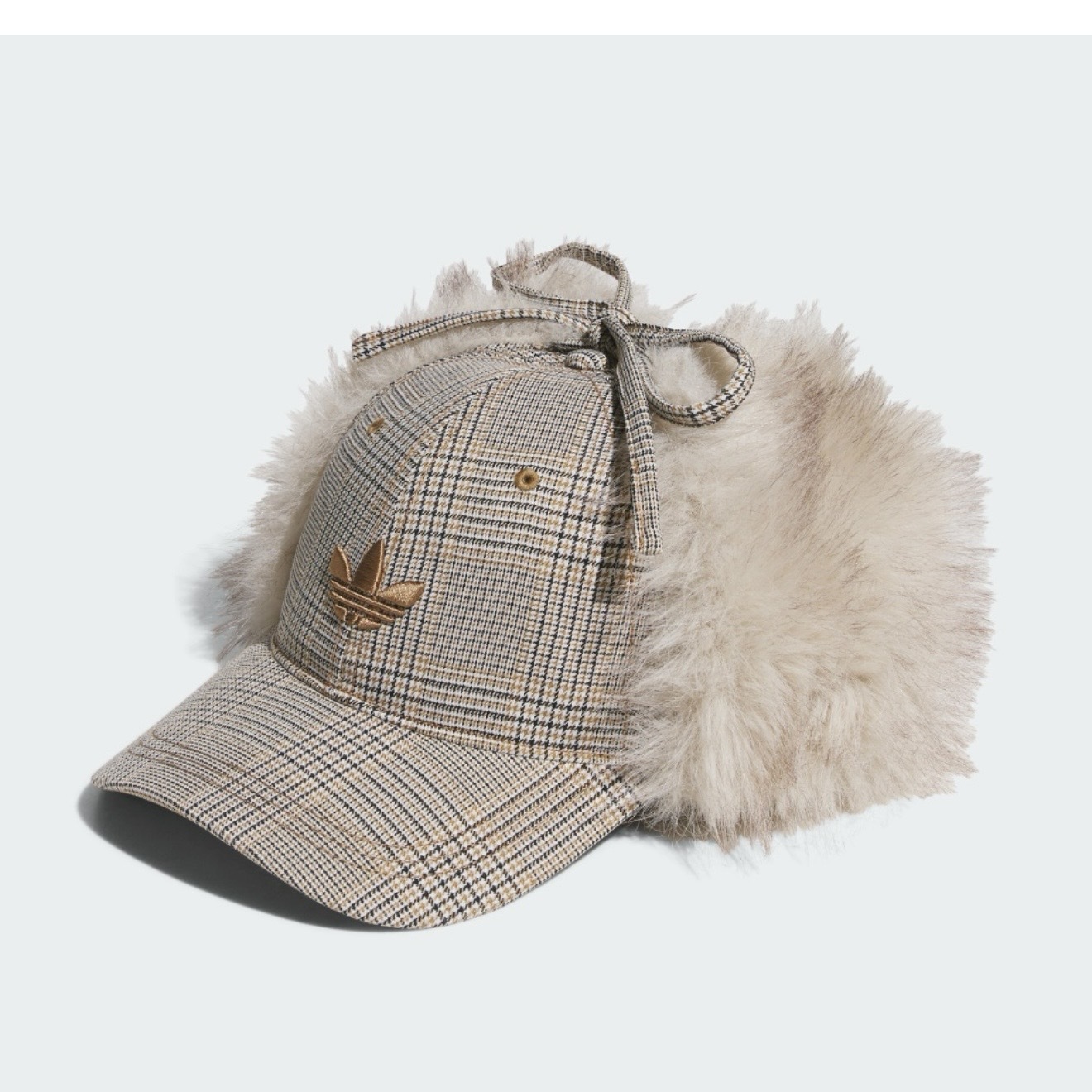 海外限定【adidas】ファー付き チェック柄 フライトキャップ (adidas