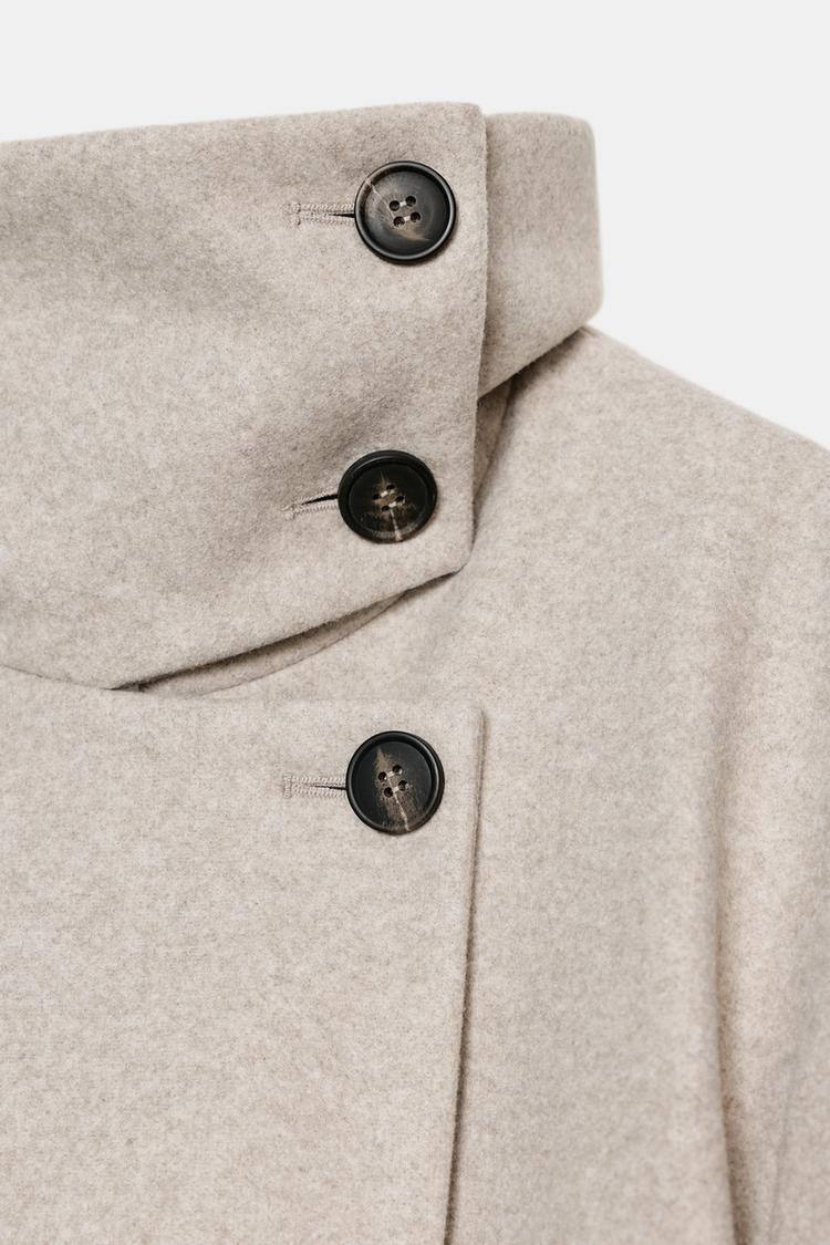 ZARA ショートハイネックコート ハイネックショートコート - ベージュ