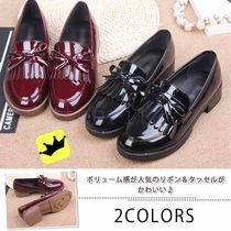 ローファー シューズ フリンジ リボン エナメルレザー 2423