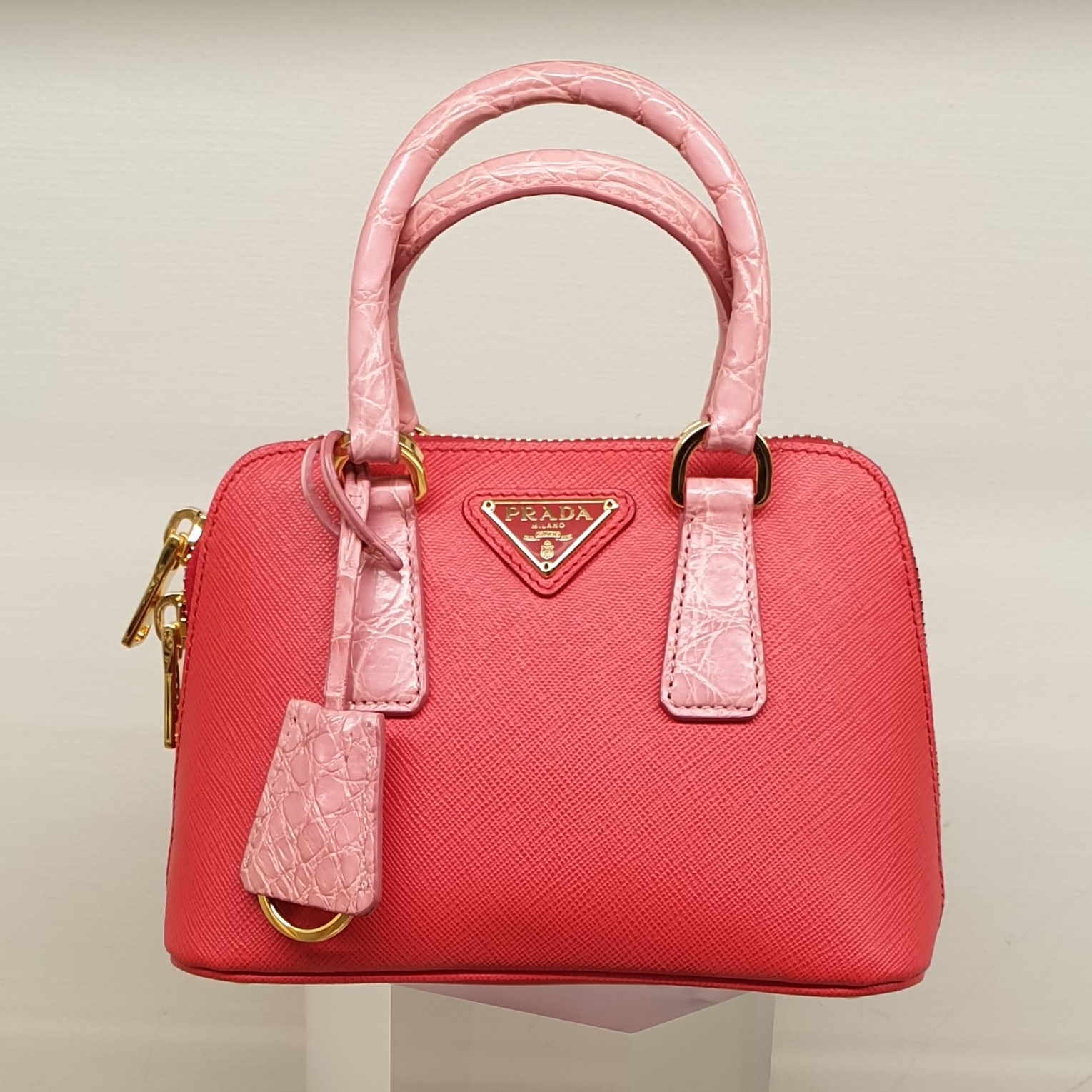 PRADAミニバッグ2WAY☆クロコ×サフィアーノ☆ピンク×レッド (PRADA