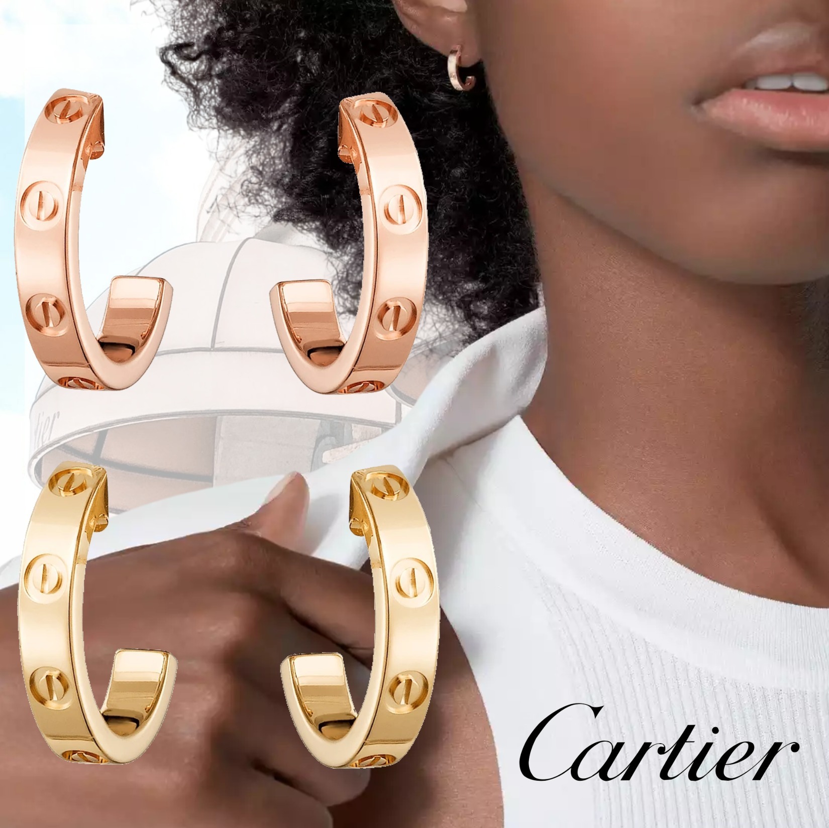 大人気☆すぐ届く!【カルティエ】ギフトに◎LOVE ピアス 18K 2色