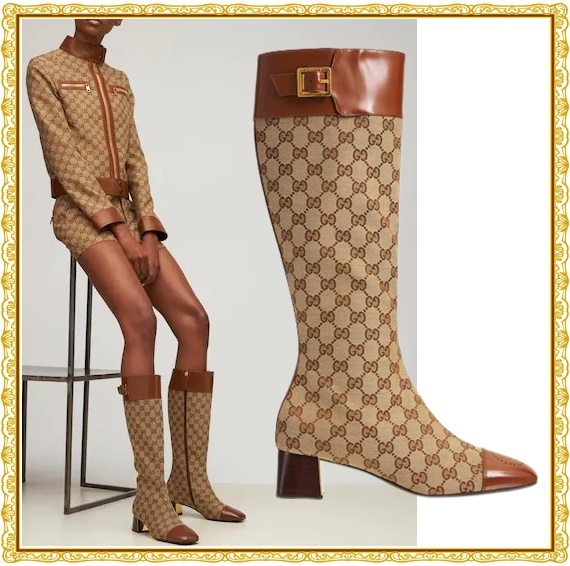 関税送料込】GUCCI ELLIS キャンバス＆レザーブーツ 45MM (GUCCI