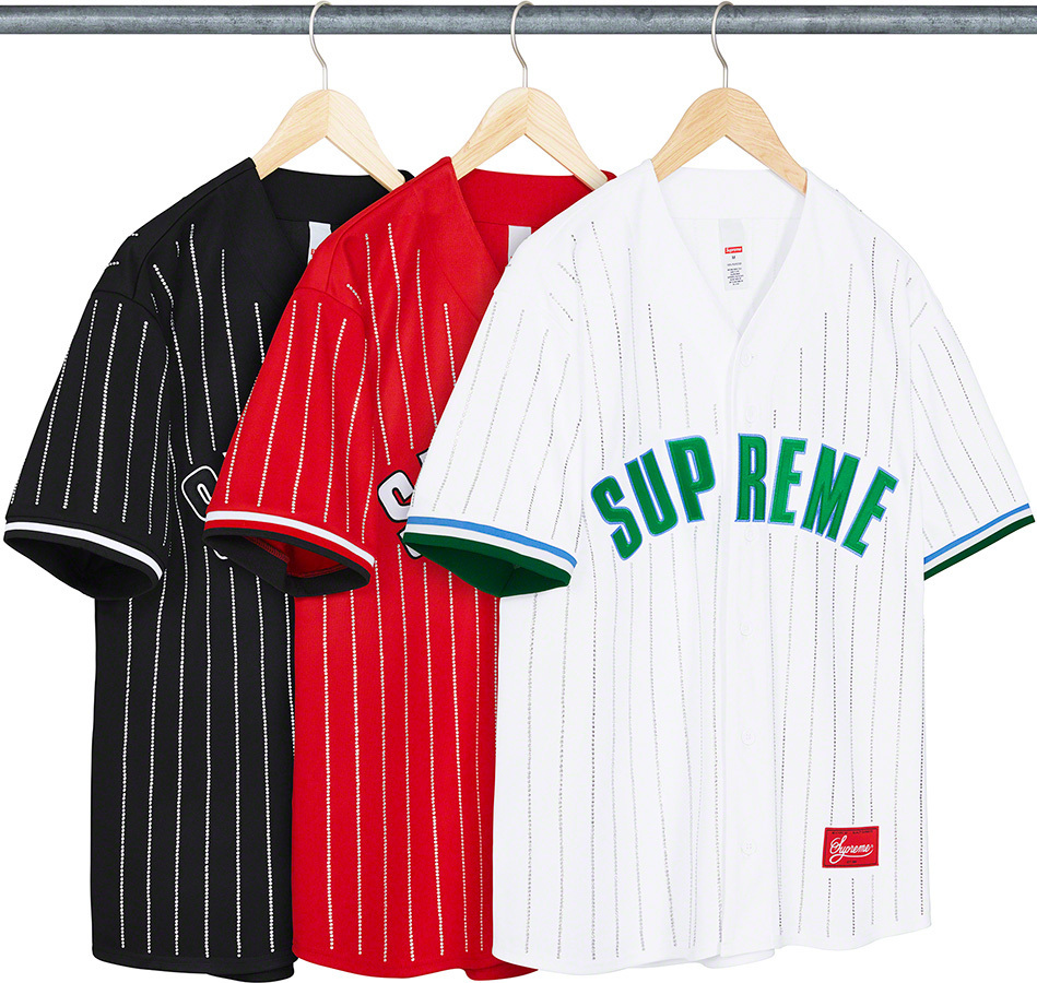 Supreme Rhinestone Stripe Baseball Jersey ベースボールシャツ