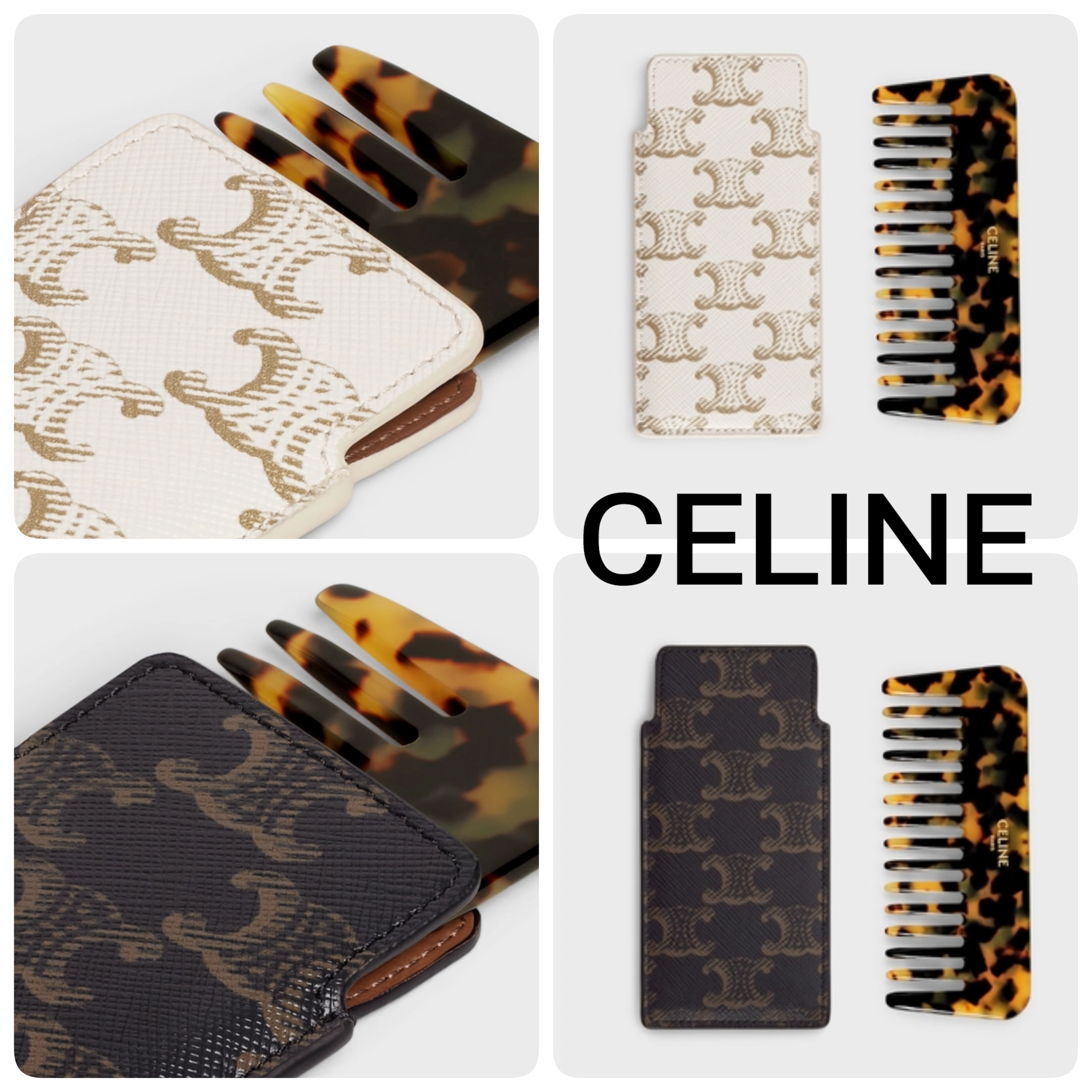 直営店【CELINE】SMALL HAIR COMB IN TRIOMPHE CANVASヘアコーム