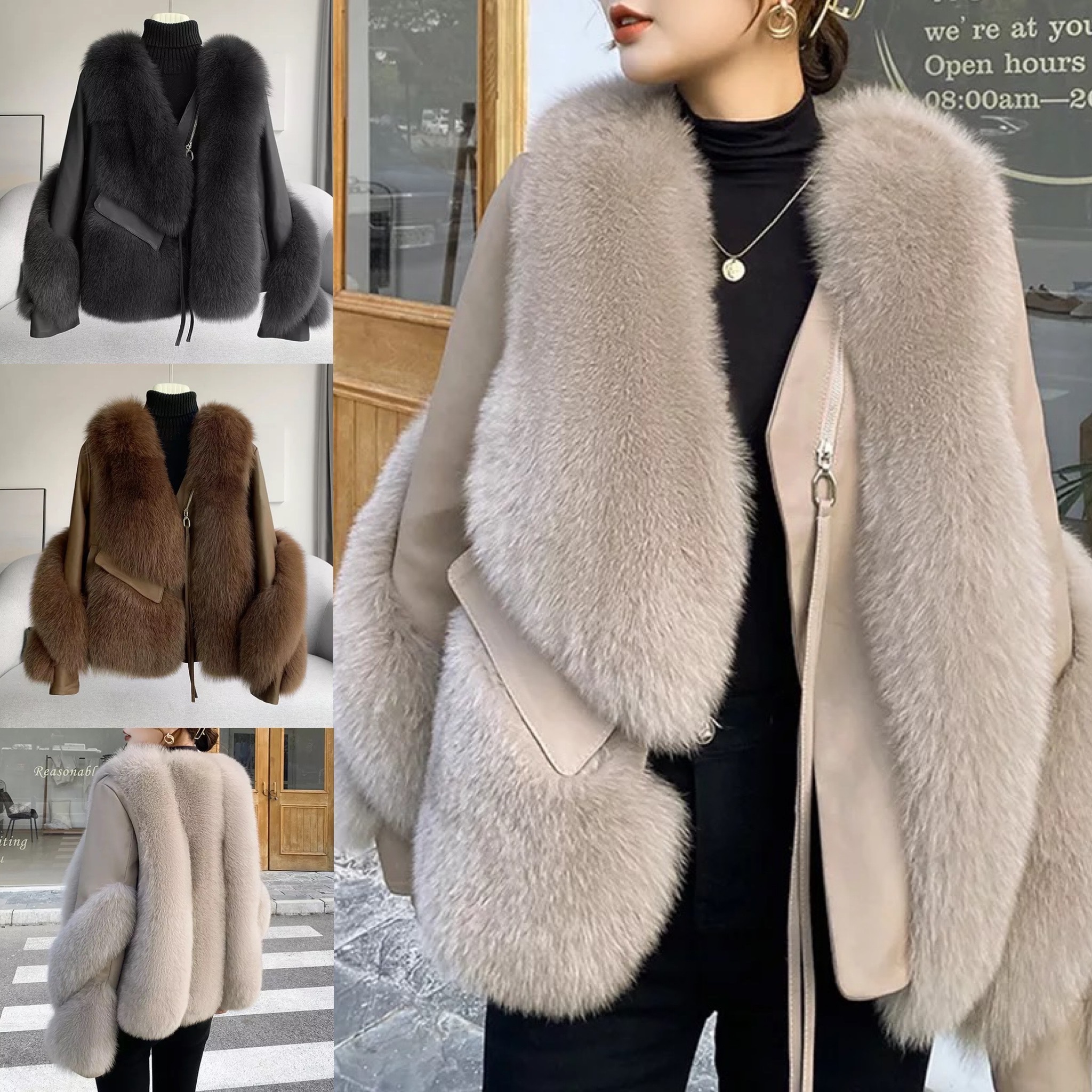 韓国デザイン リアルファー FOX シープスキン レザージャケット