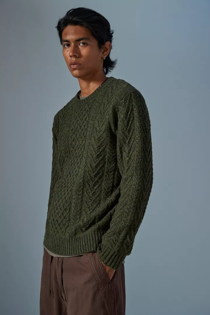 Schott ショット ウール ケーブルニット クルーネック セーター