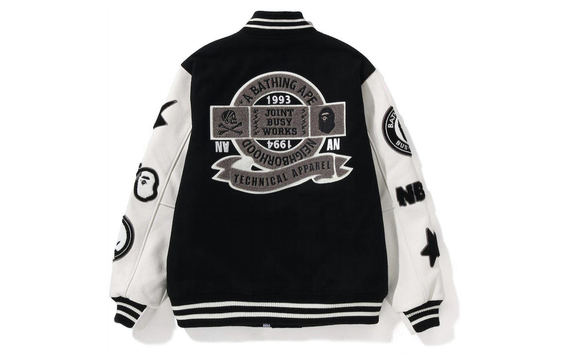 関税込 BAPE x Neighborhood Varsity Jacket Black White (A BATHING