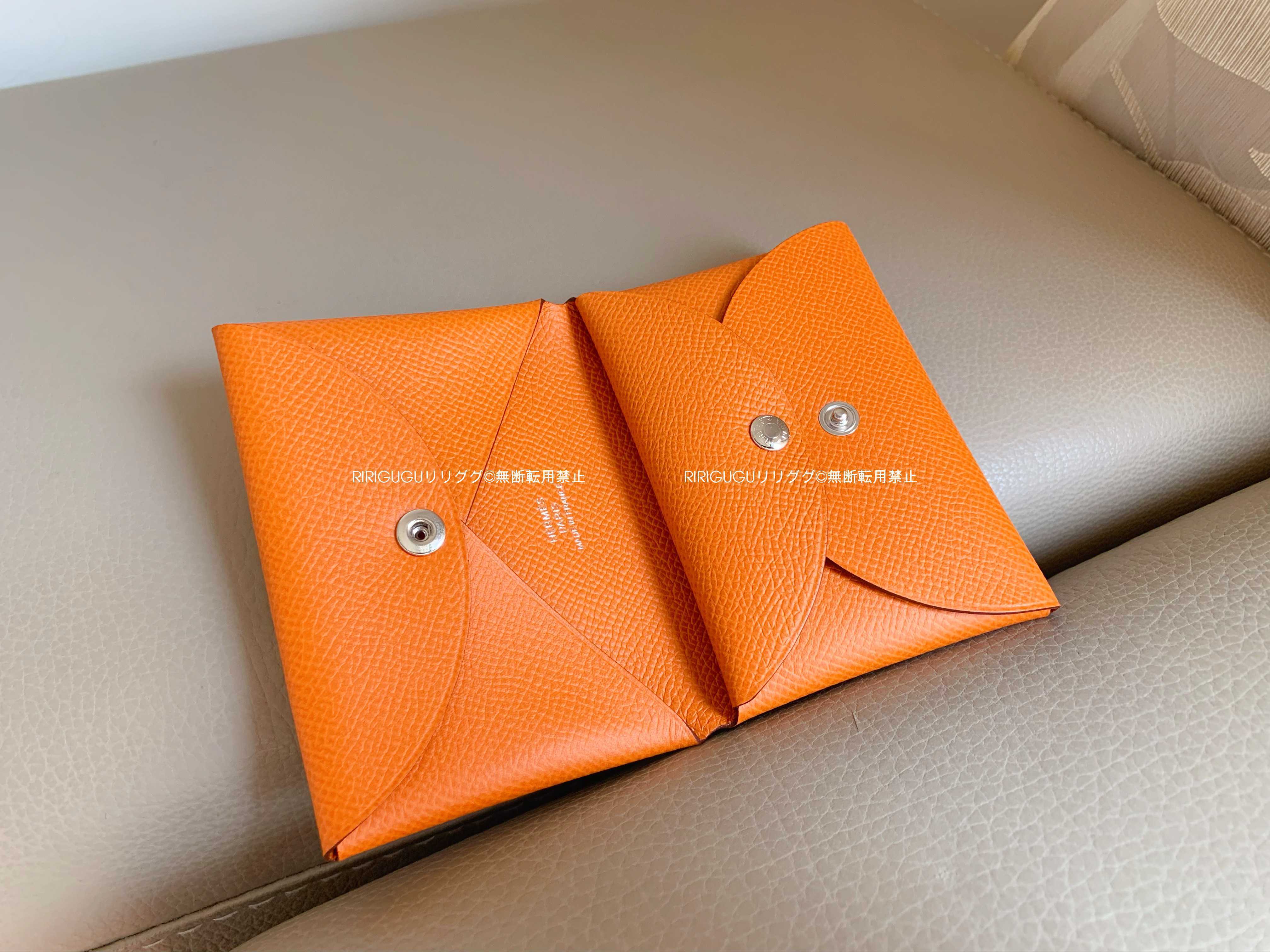 エルメス)オレンジ☆カルヴィ デュオ☆カード＋コインケース (HERMES