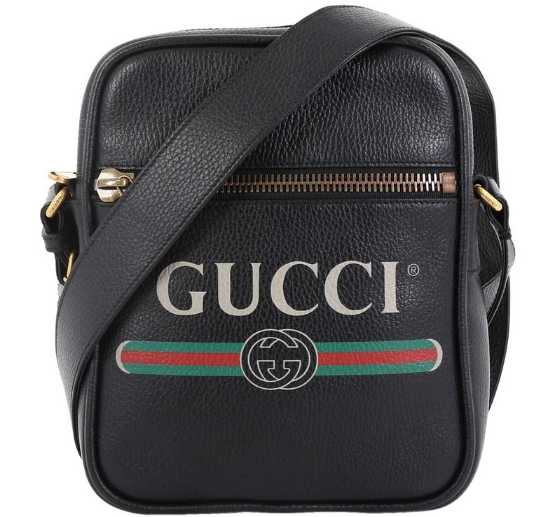 GUCCI ロゴ プリント レザー メッセンジャー バッグ 関税送料込 (GUCCI