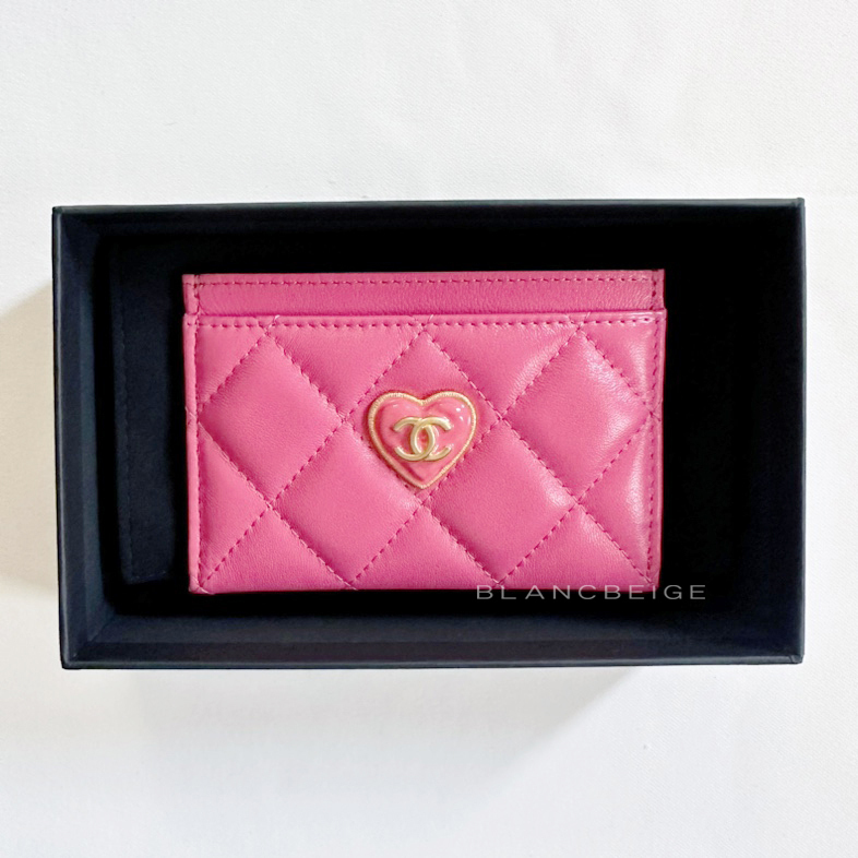 23S CHANEL CC ハートロゴ カードホルダー ケース ピンク AP3293