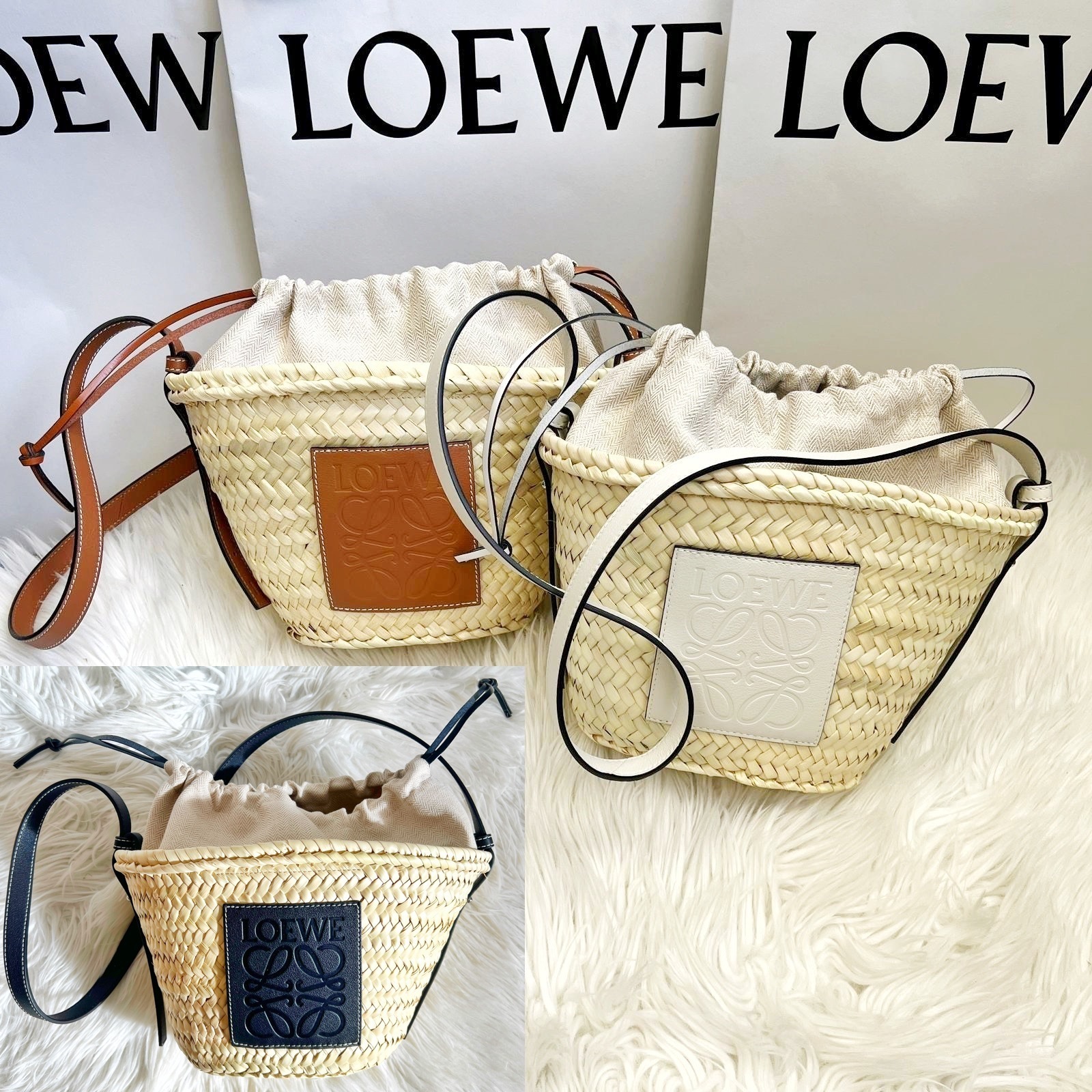 LOEWE ドローストリング バケットバッグ（ヤシの葉＆カーフ） (LOEWE
